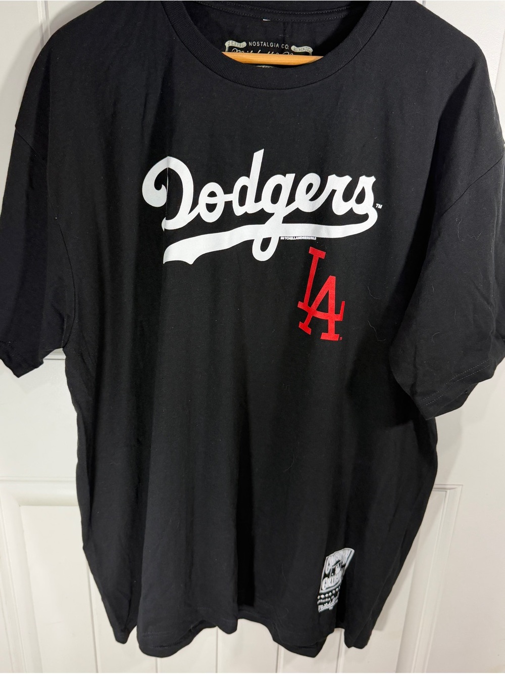 Mitchell & Ness Black Dodgers Logo Tee with Red LA Accent